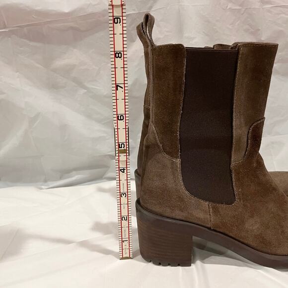 Emanuele Crasto Chelsea Boots Size 39 NWOT Italy Brown Suede Leather Stack Heel - Picture 9 of 11